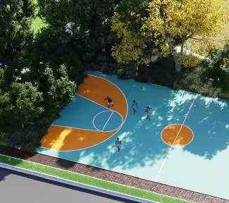 Basketball court surrounded by trees