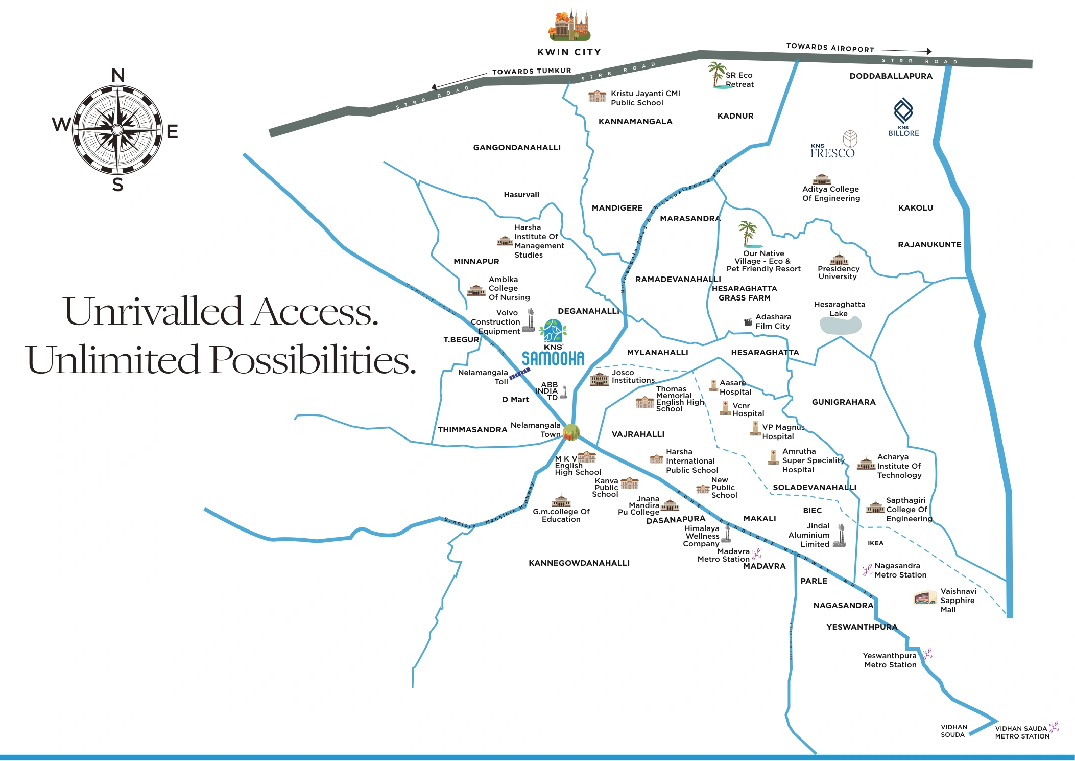Project brochure map of KNS Samooha and its surrounding connections